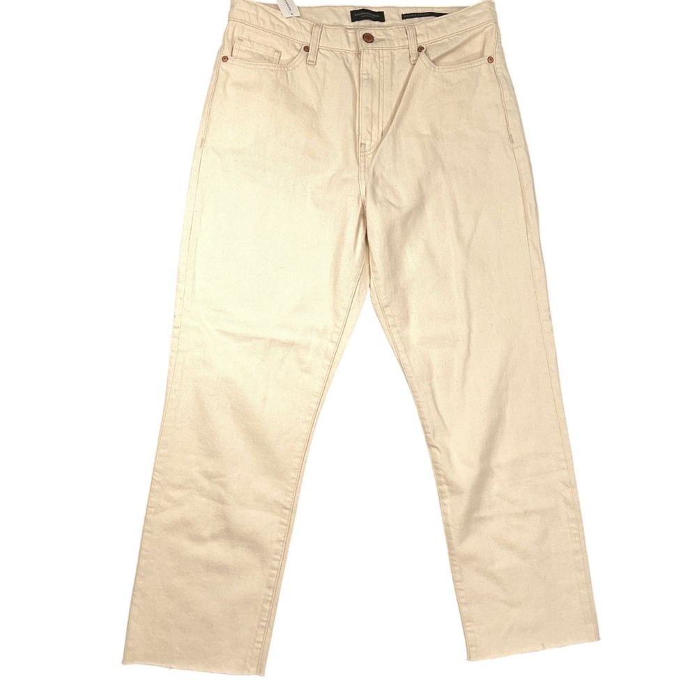 Banana Republic Jeans Women 31 27L Cream Denim High-Rise Straight‎ Leg Raw Hem